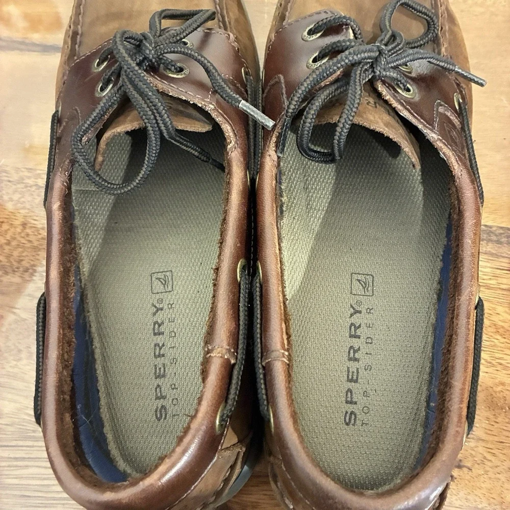 Sperry Top Sider Leeward 2-Eye Boat Shoes Men 10.5M Casual Lace Up Leather Brown
